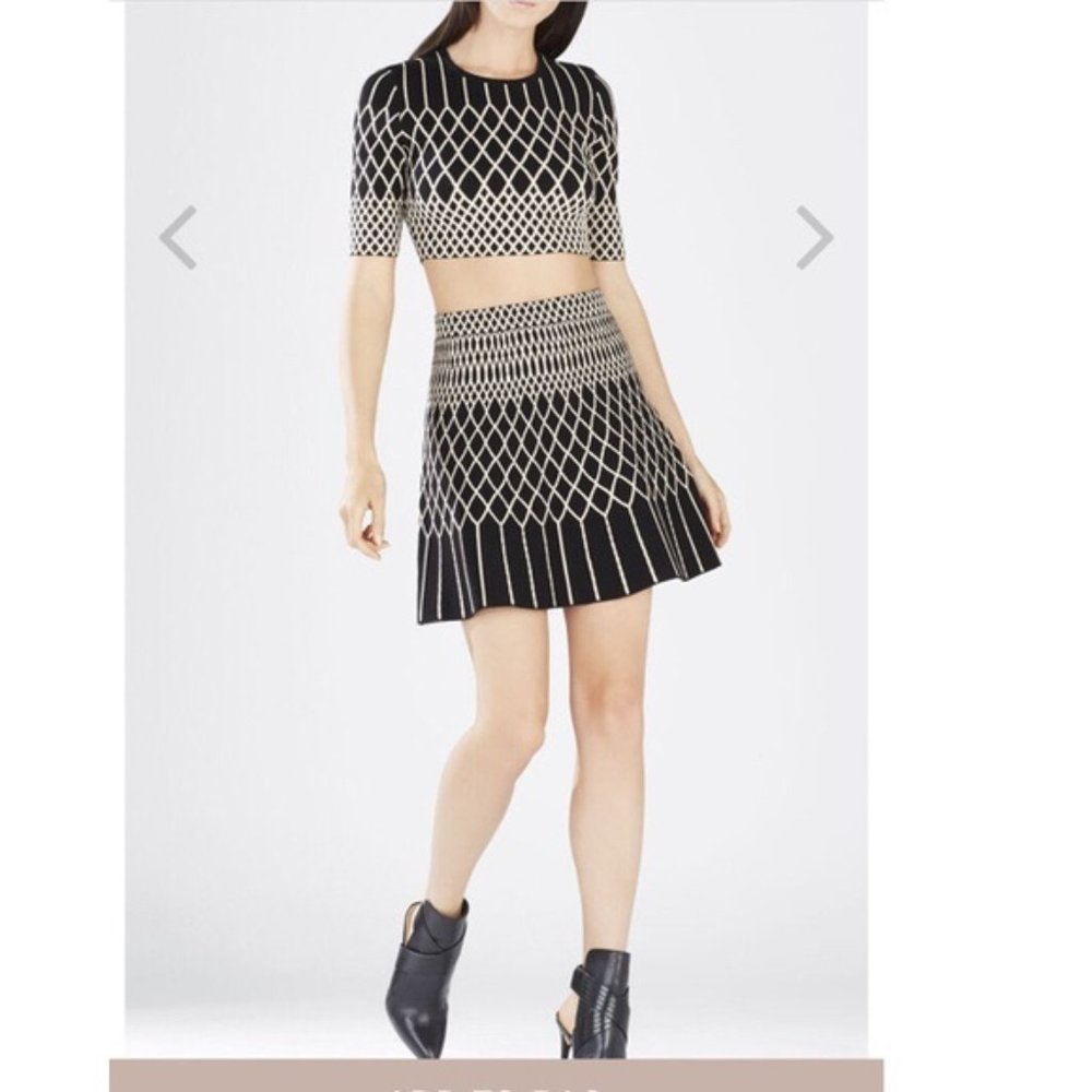 NEW BCBG Maxazria Two Piece Set (Kayle Jacquard Crop Top & Marleia A-Line) XXS